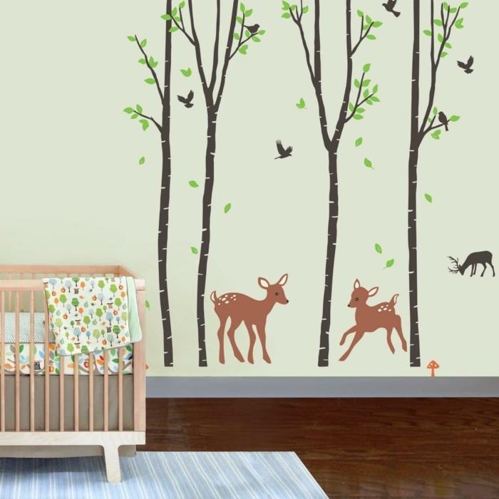 beaux stickers muraux pépinière arbres animaux