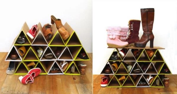 Zbuduj swój własny pomysł na stojak na buty, aby samemu zrobić kartonowe trójkąty
