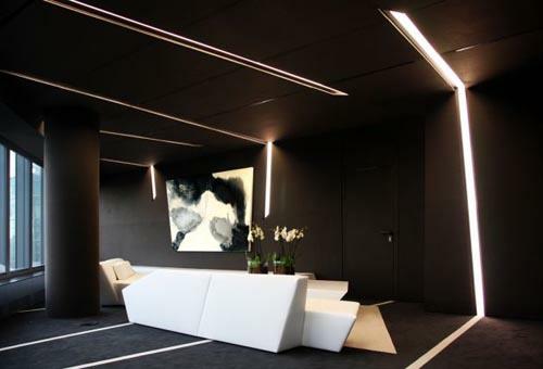 czarno-białe meble oświetlenie biurowe innowacyjna fototapeta
