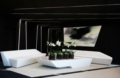 czarny biały umeblowanie czerwony biuro elegancka sofa stół kwiaty