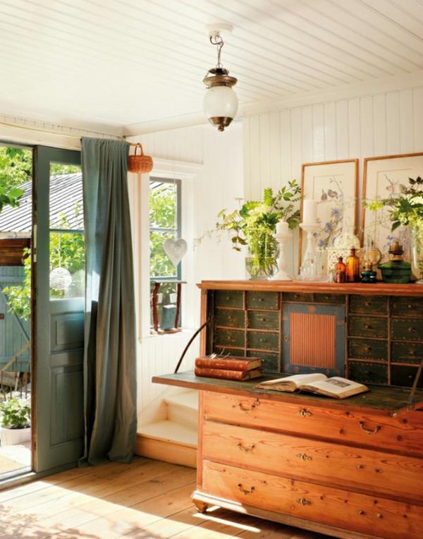Meuble abri de jardin chic suédois en bois avec dessus rabattable