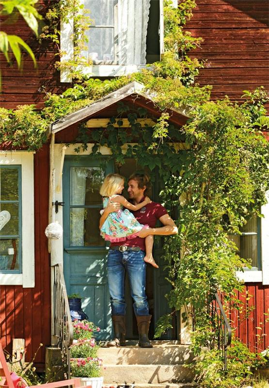 Abri de jardin suédois toit pointu à l'entrée