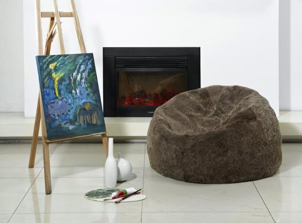 krzesło beanbag brązowy okrągły kożuch