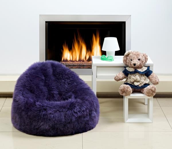 fotel beanbag fioletowy dzieci kominek