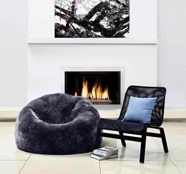 fotel beanbag kożuch ciemnoszary kominek