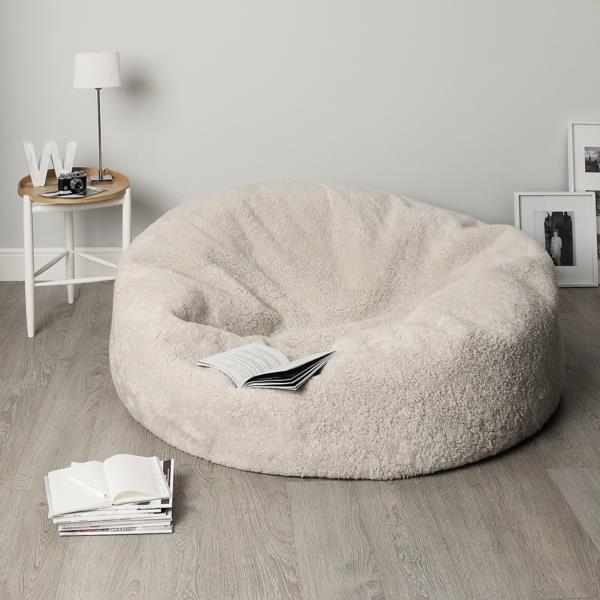 beanbag krzesło kożuch biały okrągły