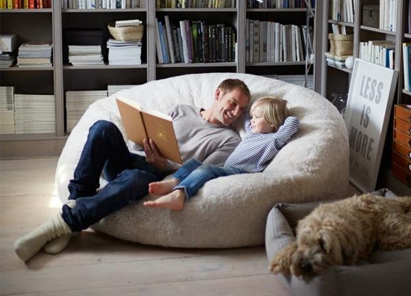 Fotel beanbag biały kożuch rodzinny komfort