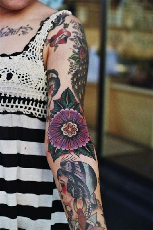idées de tatouage sur les manches dans un style bohème pour les femmes