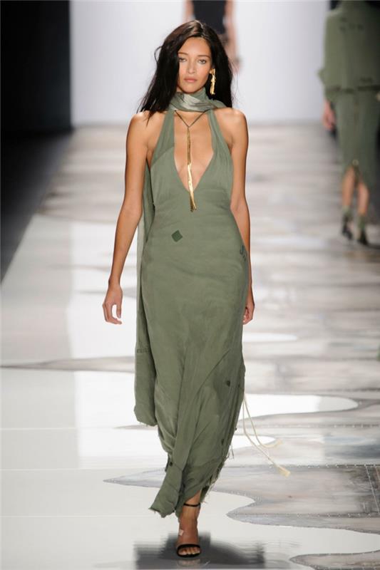 letnia moda damska moda greg lauren 2016 wojskowy styl długa sukienka żołnierz zielony szalik