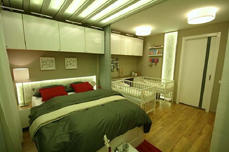 التصميم الداخلي لغرفة نوم وحضانة في غرفة واحدة - الصورة