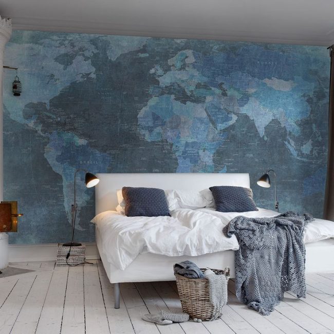 خلفية للصور بألوان زرقاء لغرفة نوم مشرقة