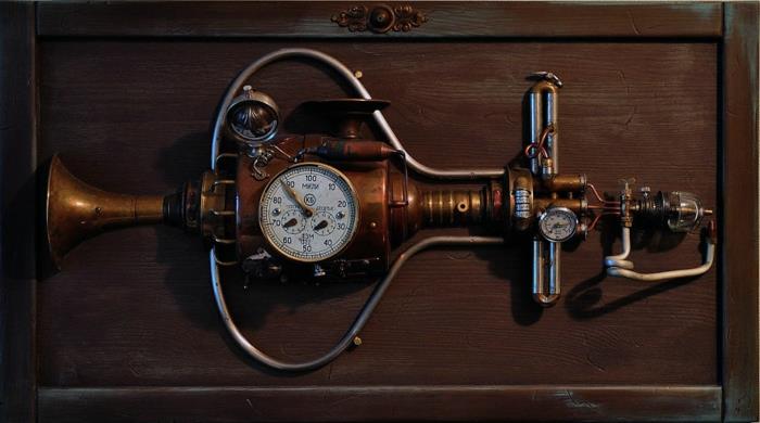 machine de figure en métal d'assemblage d'art steampunk