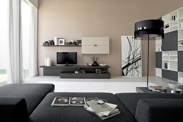 lampadaire salon abat-jour noir canapé gris