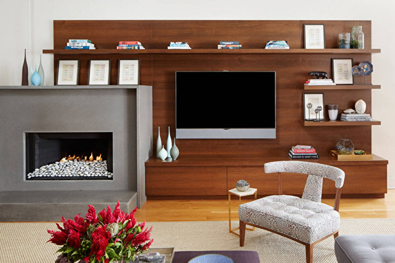Stěna v obývacím pokoji v moderním stylu - fotografie