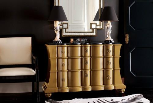 estetyczny złoty stół do przewijania czarne drzwi salon stylowy;