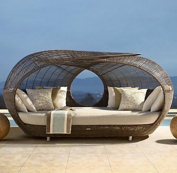 stylowe meble ogrodowe z rattanu rozkładana sofa