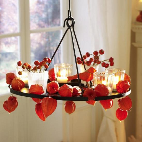 nastrojowa jesienna dekoracja żyrandol z lampionów