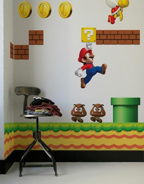 super mario dekoracja ścienna w projektowaniu pokoju dziecięcego