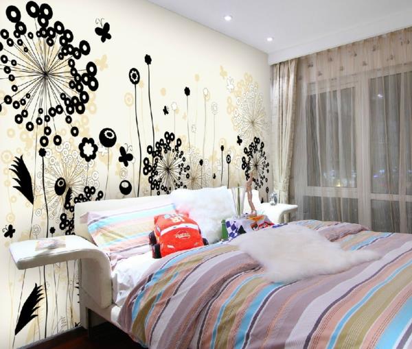 papier peint floral chambre d'enfant rideaux aérés