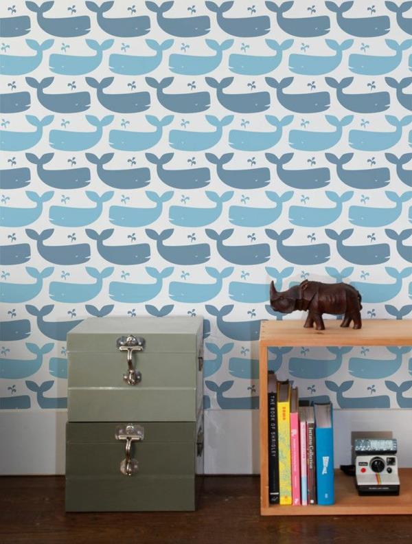 Pokój dziecka tapety projekt ściany tapety wzór niebieski wieloryb ryb
