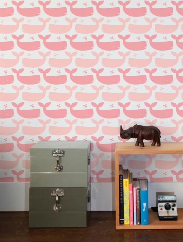 tapeta do pokoju dziecięcego tapeta na ścianę wzór różowa ryba wieloryb