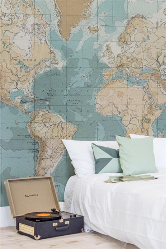 papier peint idées originales pour le design mural dans la chambre avec papier peint avec la carte du monde