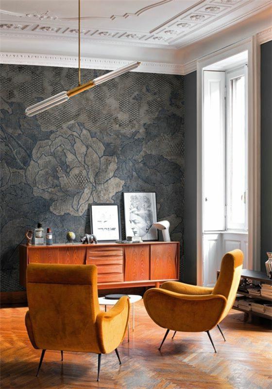 papier peint design mural élégant avec motif floral dans le salon