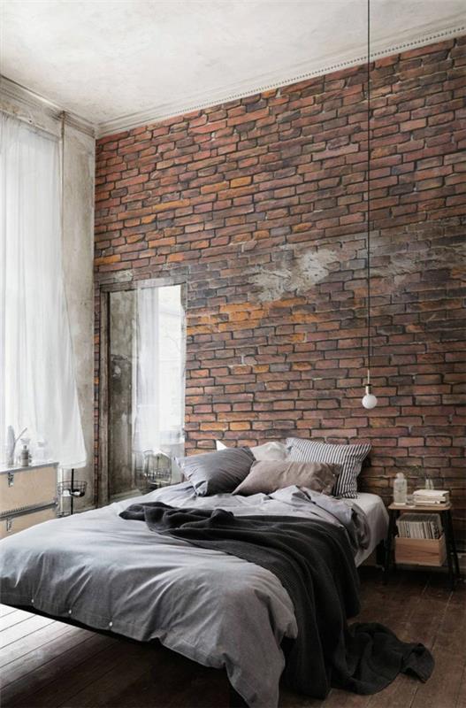 Papier peint mur de briques dans la chambre pour un look industriel