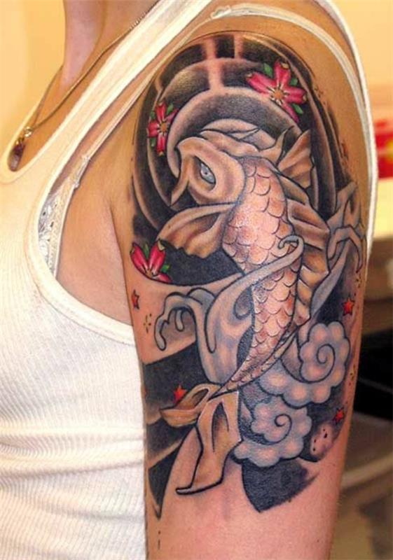 dessins de tatouage tatouages ​​​​de couleur de poisson haut du bras