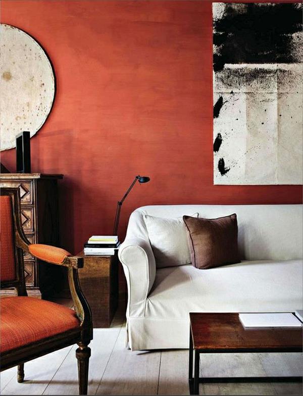 chaise en cuir couleur mur en terre cuite canapé blanc