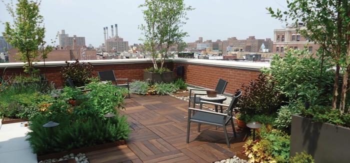 idées de conception de terrasse carreaux de bois plantes éclat