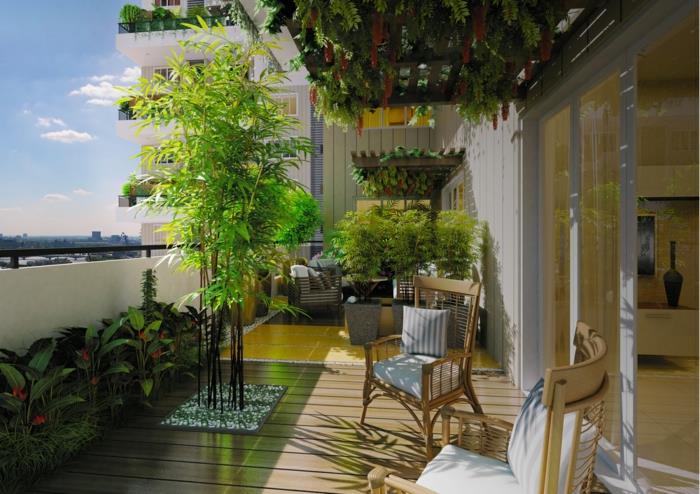 idées de conception de terrasse plantes chaises en bambou