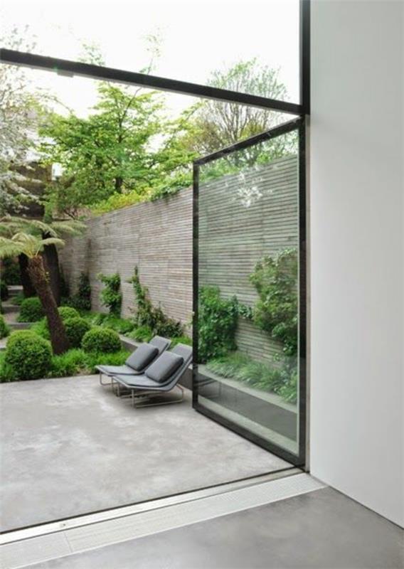 sol de terrasse mobilier d'extérieur en béton écran de confidentialité en bambou
