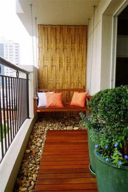 terrasse bois parquet cailloux paravent bambou