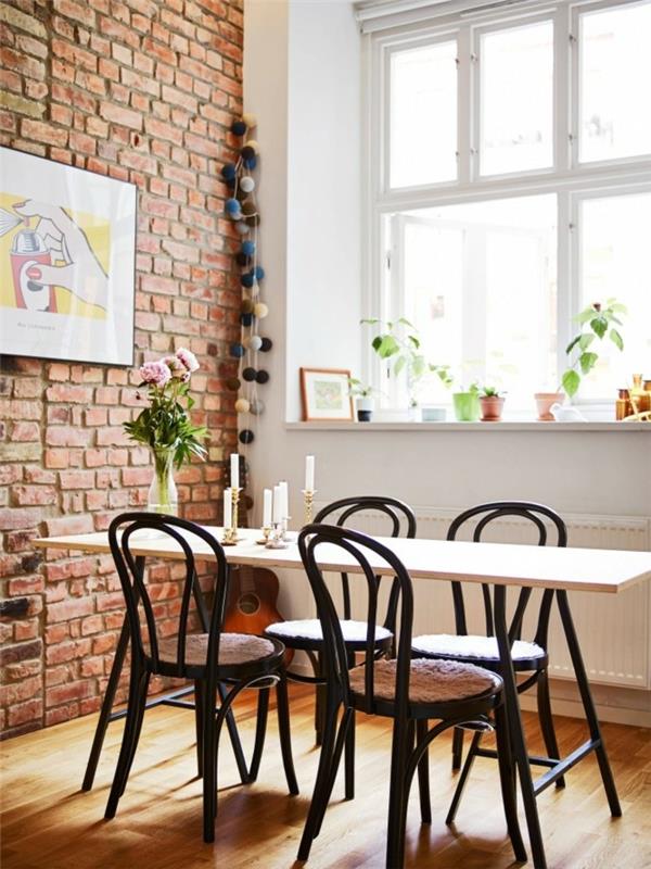 Thonet krzesła design klasyka stół do jadalni drewniane krzesła do jadalni mur z cegły