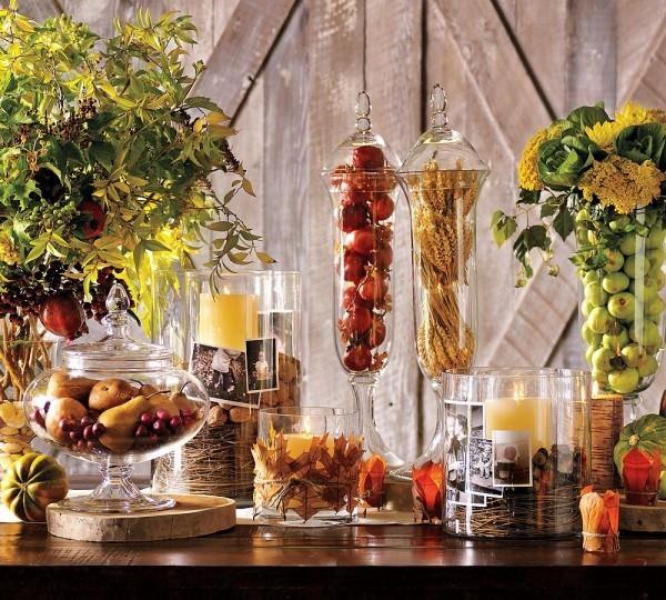 dekoracje stołu ze szkła - warzywa i owoce
