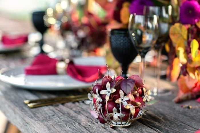 dekoracje stołu ślub ślub jesienią wesele w październikowym fioletowym