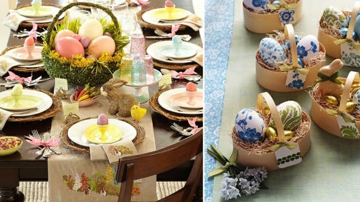 dekoracje stołu wielkanoc pomysły na dekorację stołu wielkanocnego pisanki zając wielkanocny pisklę jajko puchar bieżnik