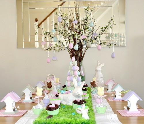 décorations de table pour Pâques gazon artificiel oeufs de couleur pastel