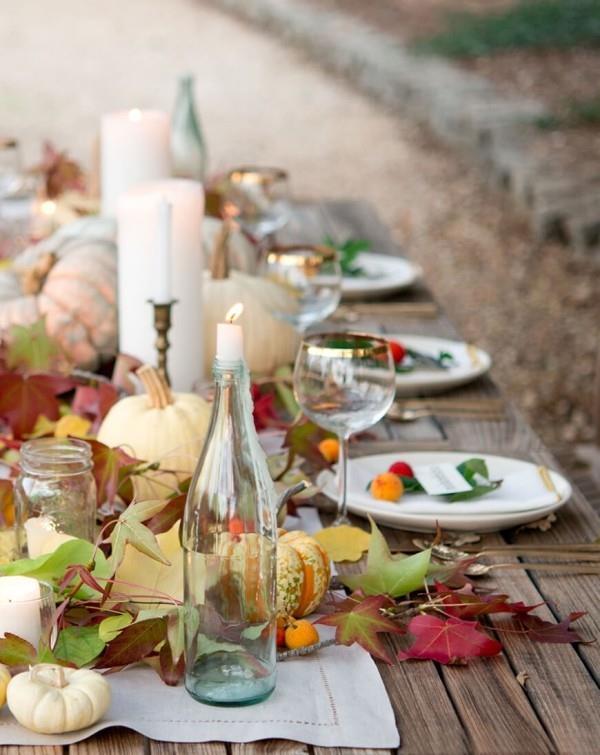 świetne butelki pomysły na dekorację stołu jesienny nastrój