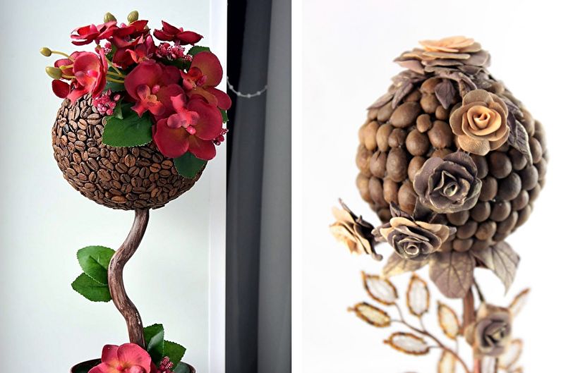 Идеи за топиари за кафе - дърво с цветя