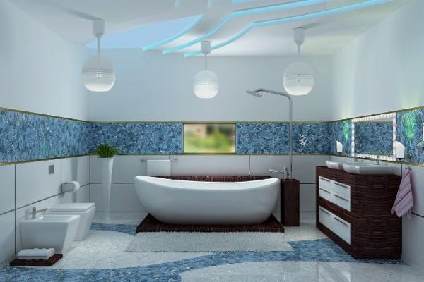 salle de bain de rêve bleu océan et plafond suspendu