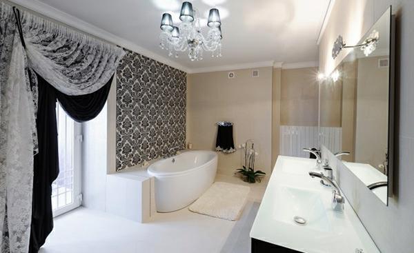 salle de bain de rêve papier peint motif traditionnel noir blanc