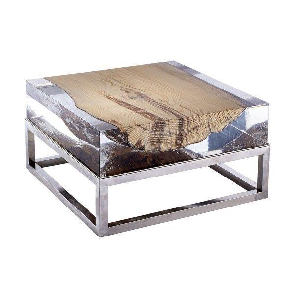 table basse en bois flotté construire verre acier