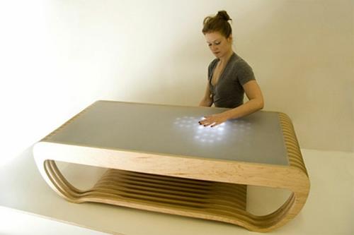 modny osobliwy stolik kawowy ekran dotykowy z podświetleniem z drewna
