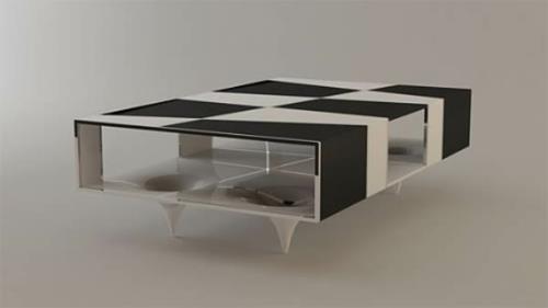 modny osobliwy stolik kawowy czarno-białe kwadraty