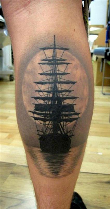 tatouages ​​conception 3d sur le navire de la jambe