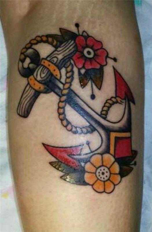 avant-bras tatouage hommes motifs fleurs ancre