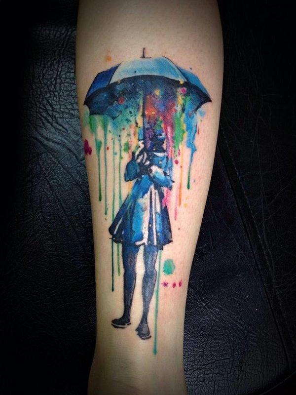 Modèles d'idées de tatouage du haut du bras et de l'avant-bras parapluie coloré