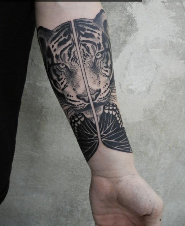 szablony tatuaży na przedramię tygrys czarny
